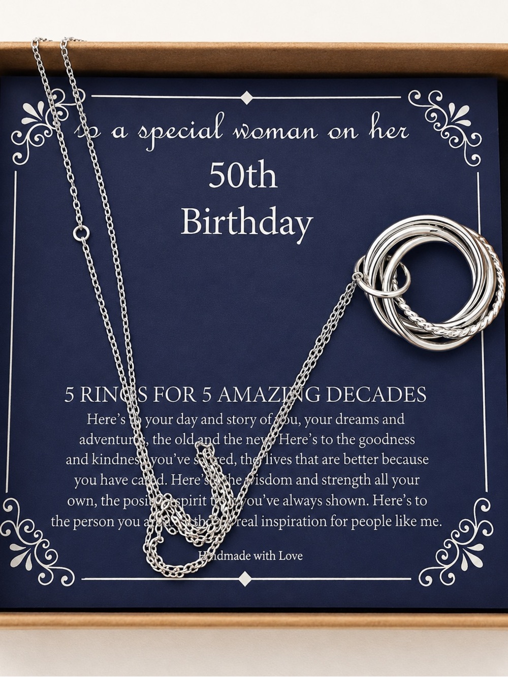 Silver Multi-Ring Necklace for 50th Birthday - Women Jewelry